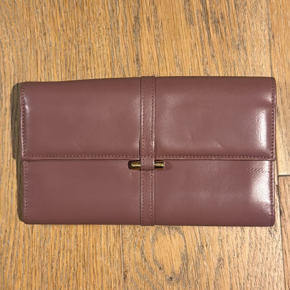 Vintage Furla Trifold Continental Leather Wallet - Dark Pink